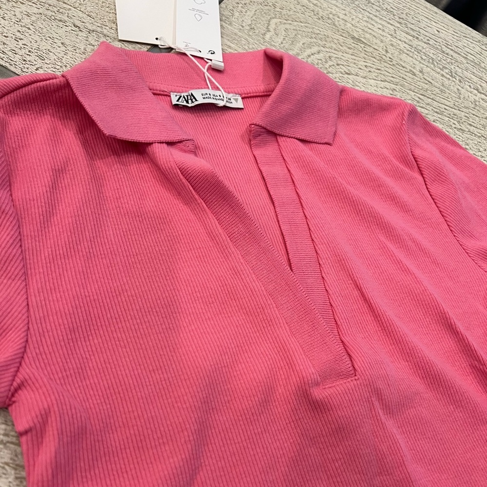NWT Zara Pink Rib Polo Shirt - Picture 8 of 8